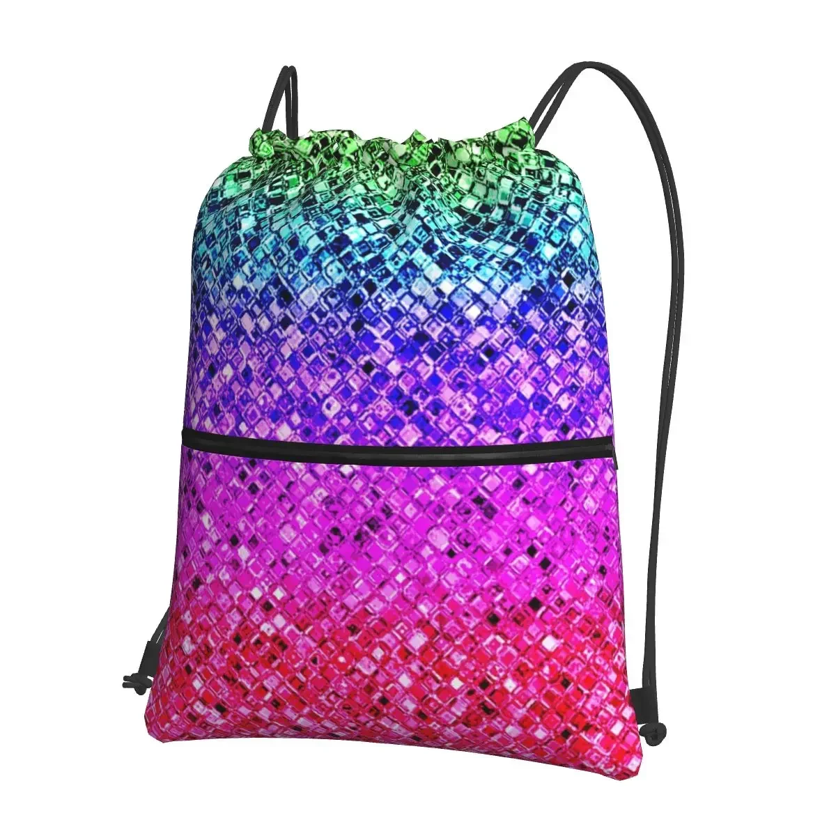 Colorful Rainbow Glam Glitter Artwork Portable Backpacks Drawstring Bag Multi-function Sundries Bags For Travel Sport Man Woman