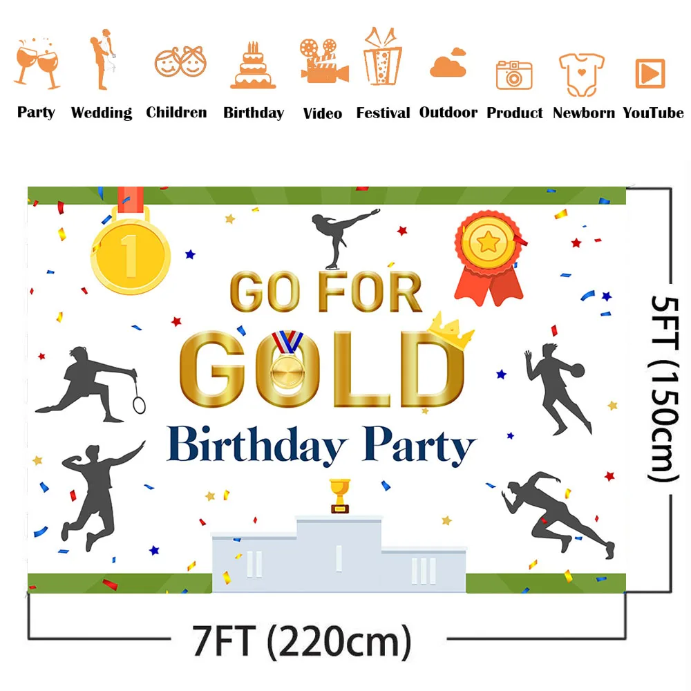 Gold Glitter Medal Birthday Photography Backdrop Newborn Kids Portrait Background for Photo Studio Confetti Decoration Banner