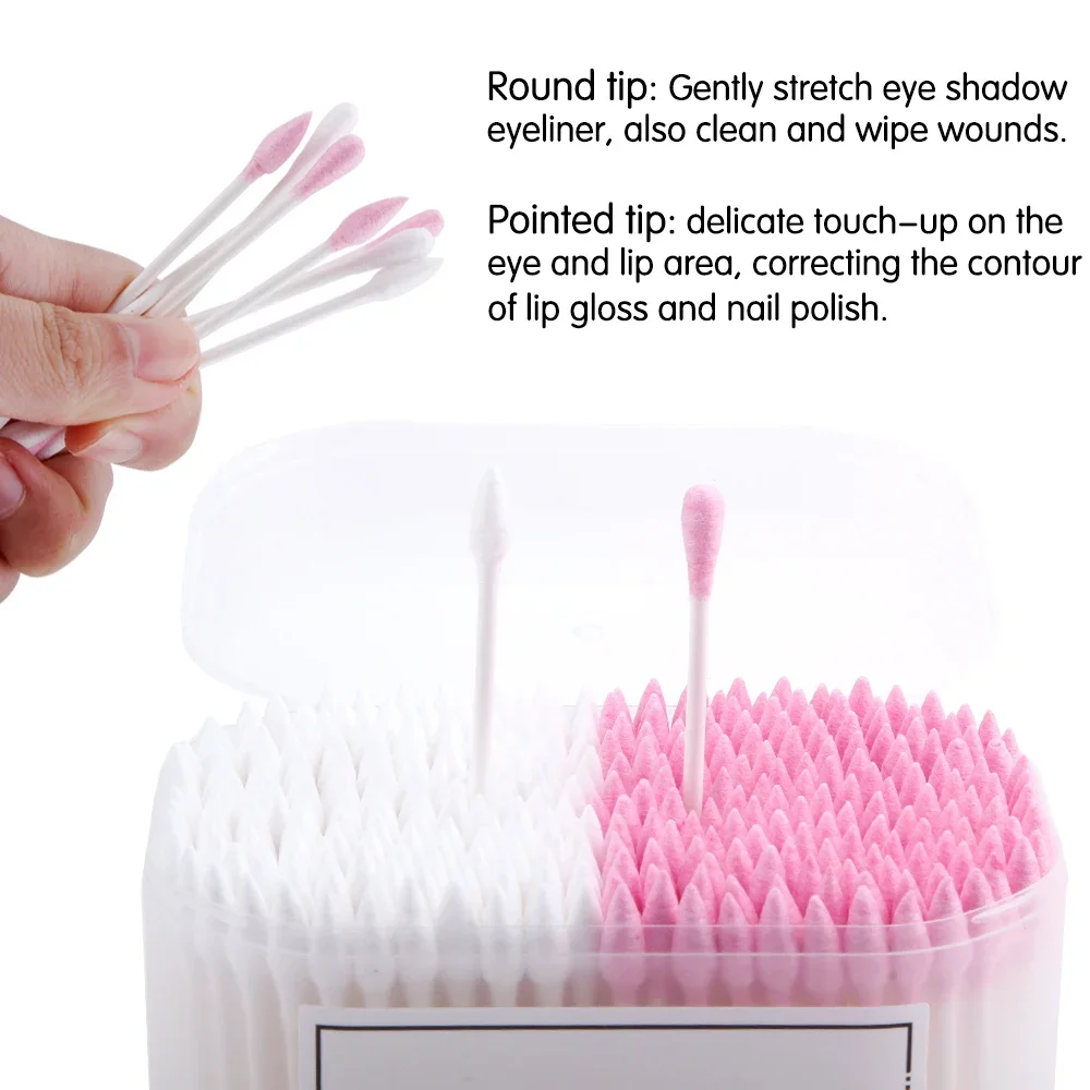 100/200/300 Buah Sekali Pakai Kepala Ganda Kayu Kapas Lipstik Telinga Swab Pembersih Cotton Bud Makeup Tongkat Kapas Alat