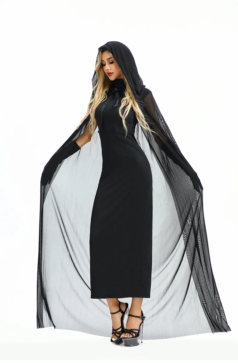 Robe Sorcière Gothique Noire avec Cape à Capuche et Gants – photo 14