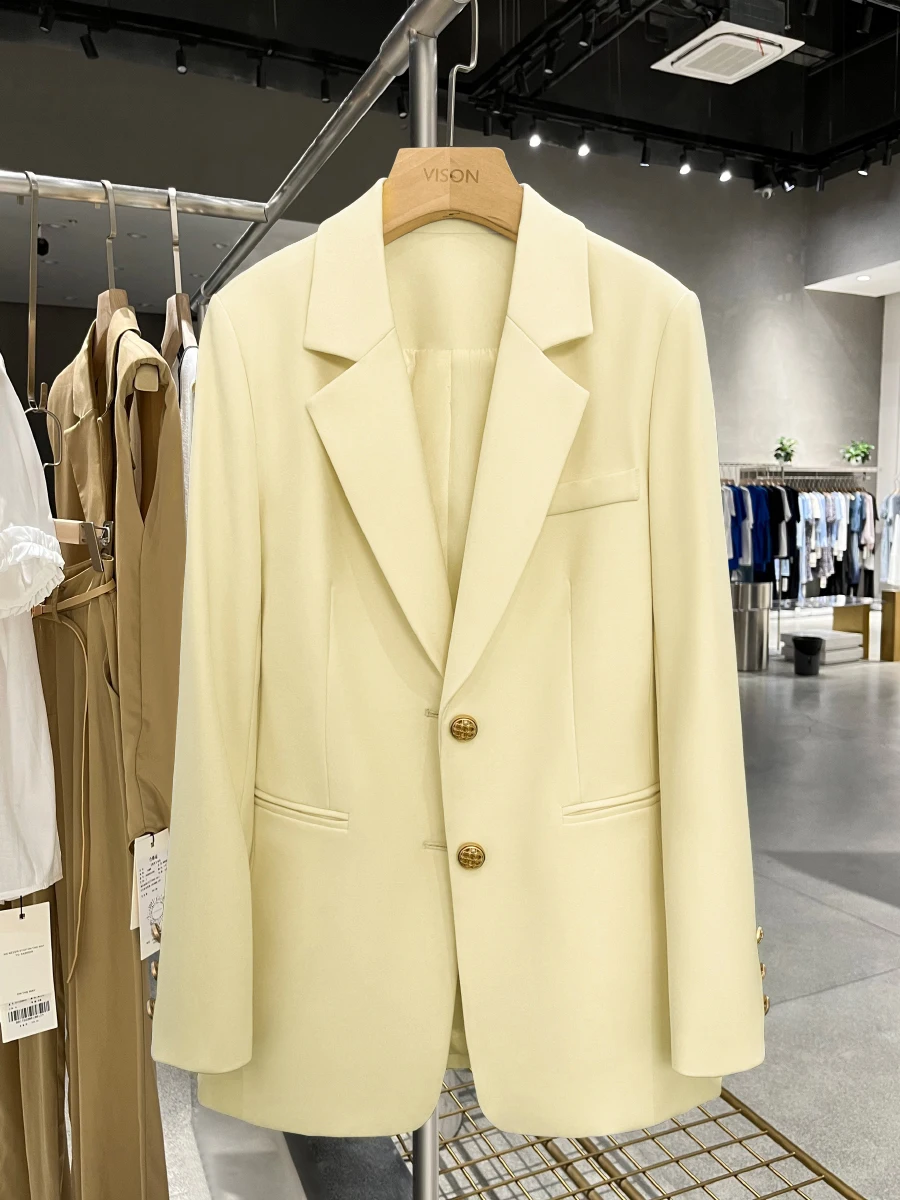 

Весенне-осенний женский костюм 2025: Новинка, элегантный жакет с металлическими элементами, сине-желтый, универсальный, для офиса, модный, из полиэстера.