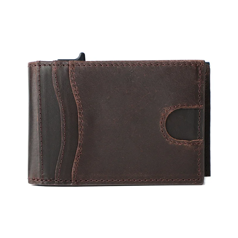 

New Men's Genuine Leather Wallet Short Retro Men's Coin Purse Automatic Pop-up Card Wallet