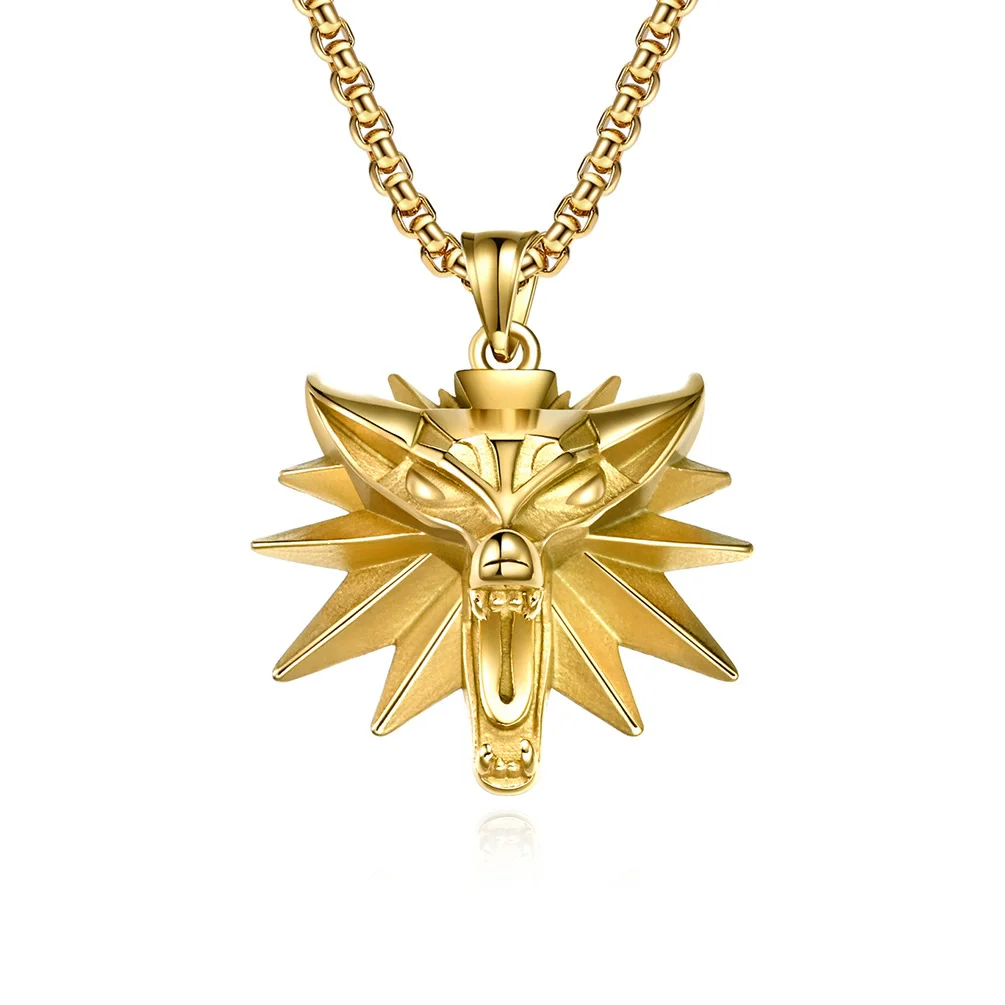 3 Wizard 3 Wolf head men's stainless steel necklace Demon Hunter 3 Wild Hunt game peripheral jewelry