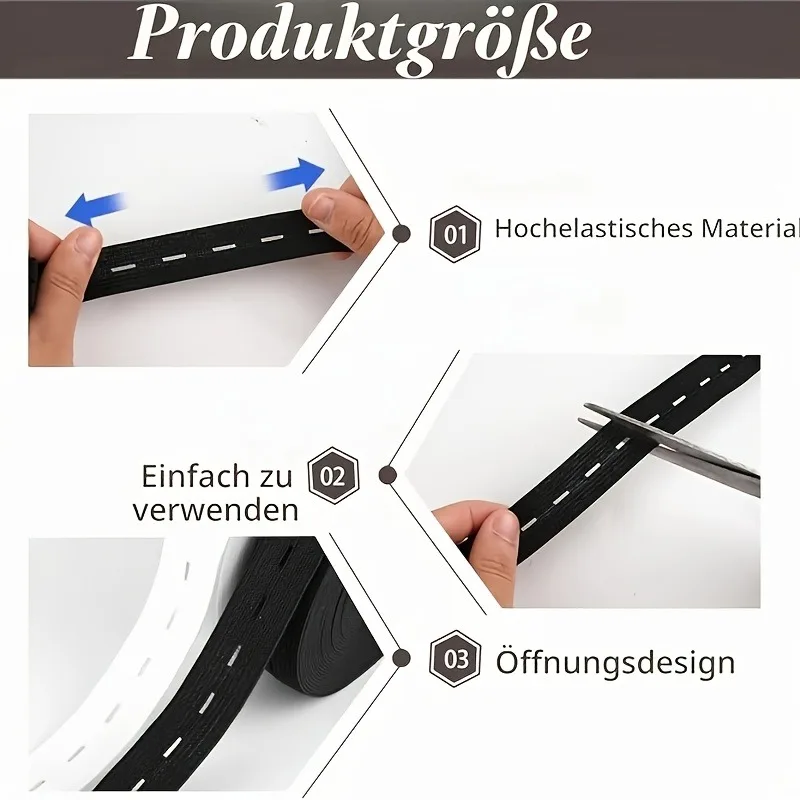 1 Roll 5m/196.8in Elastic Sewing Elastic Band, Equipped with 5 Buttons Suitable for Sewing To Tighten the Waistband of the Pants