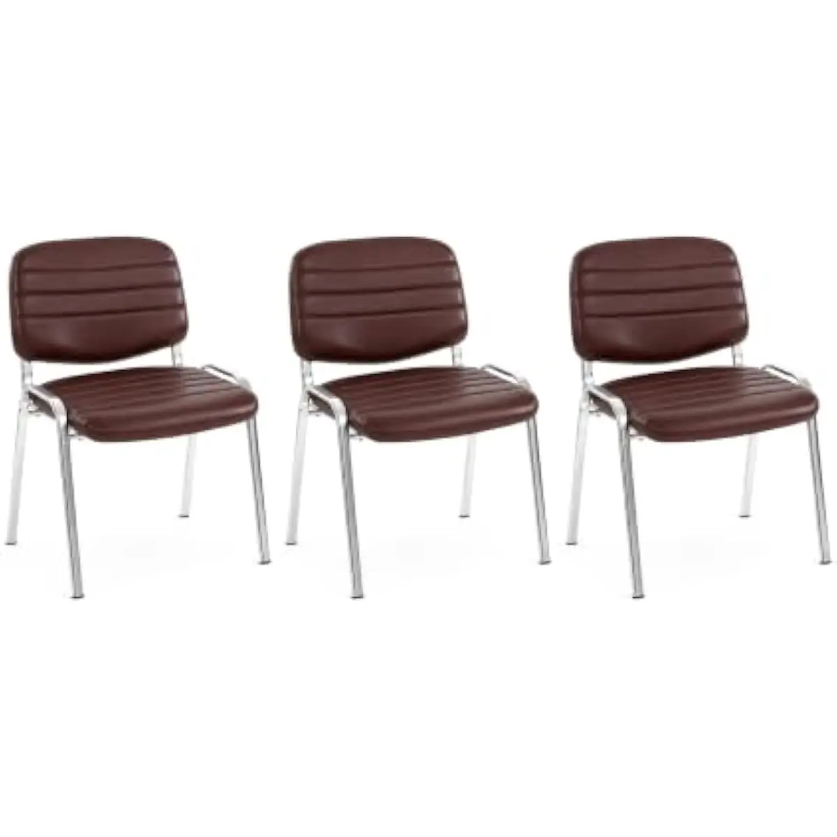 Stackable PU Leather Guest Chairs Set of 3 – Ergonomic Waiting Area Seating with Reinforced Metal Frame – Compact Space-Saving D