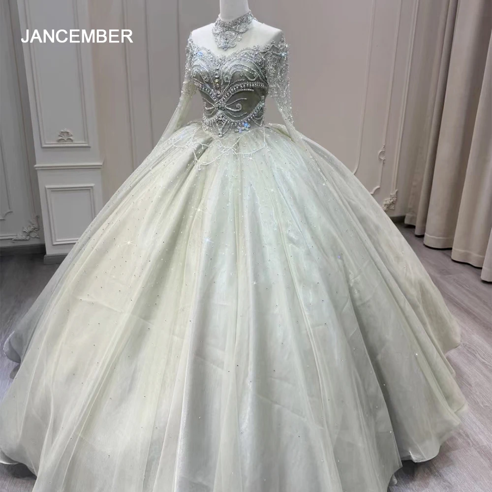 Messico Green Quinceanera Dress Ball Gown Bead collo alto 2024 compleanno abito di lusso Bow abito formale Sweet 15 vestidos de festa