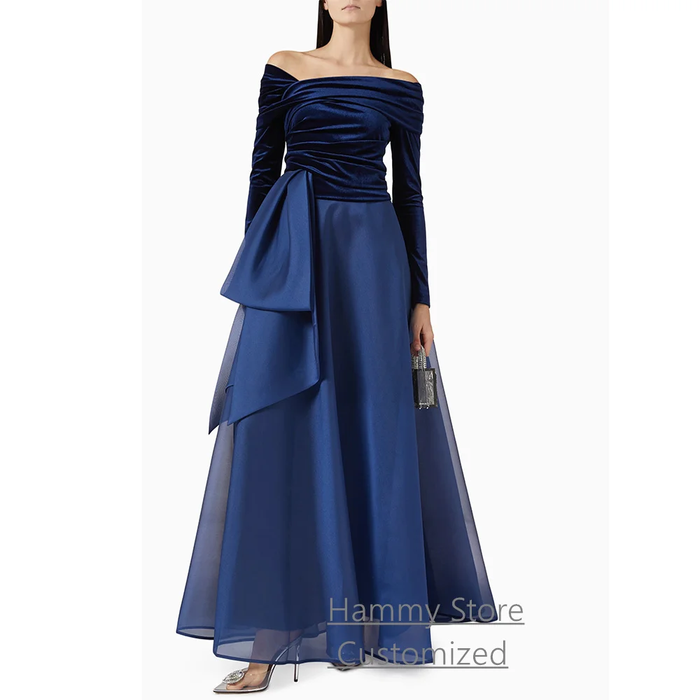 Nowa Sukienka Wieczorowa Szyta na Miarę Długi Rękaw Plisowana Marszczona Linia A Długość Do Kostek Arabska Suknia na Imprezę Saudyjska Arabska Formalna Sukienka na Bal