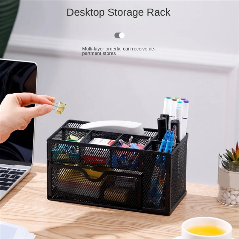 Grid Pen Holder Office Desktop Layered Storage Basket Stationery Multifunctional Finishing Rack