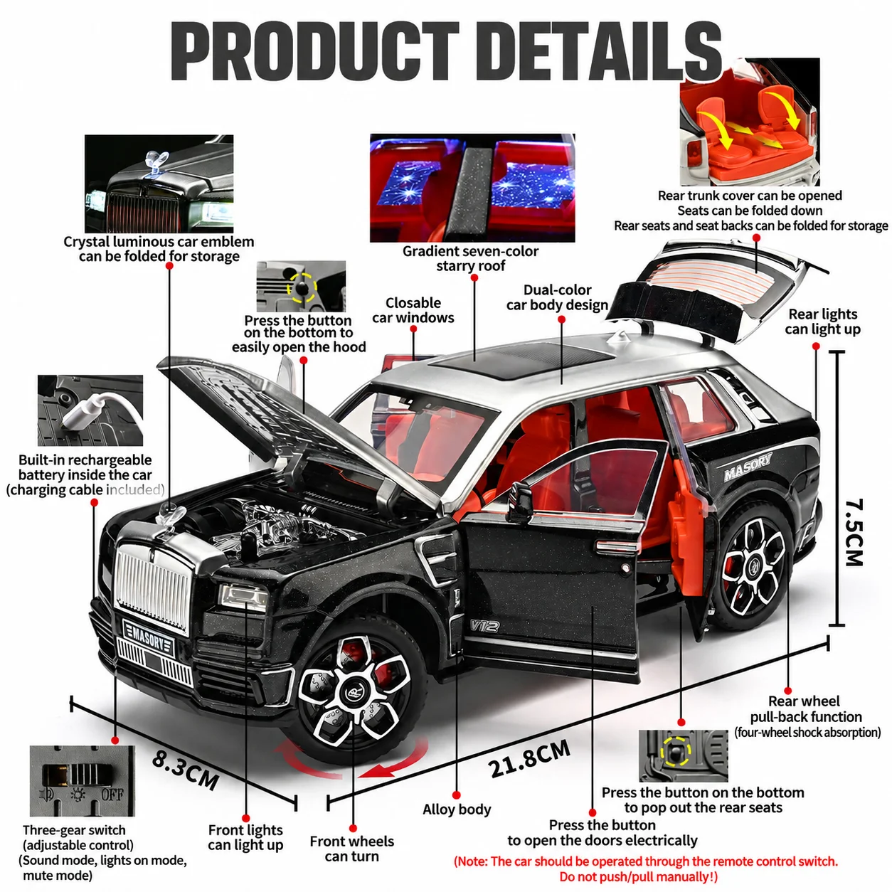 1:24 Simulation Cullinan SUV Alloy Diecast Car Model with Electric Doors,Birthday Gift for Car Fans,Toy Display Ornament