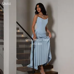 Qanz Blue Arab Evening Dresses Strapless Vestidos De Fiestas Elegantes Mujer Saudi Arabia Party Ggown for Women Customized