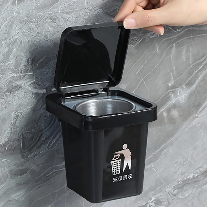 Trash Can Ashtray With Lid Stainless Steel Ashtray Bathroom Wall Hanging Notch Anti-fly Ash Ashtray