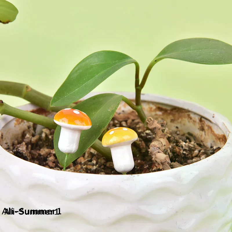 【E】10pcs Miniature Potted Decor Mushroom Craft Garden Ornament Resin Crafts Moss