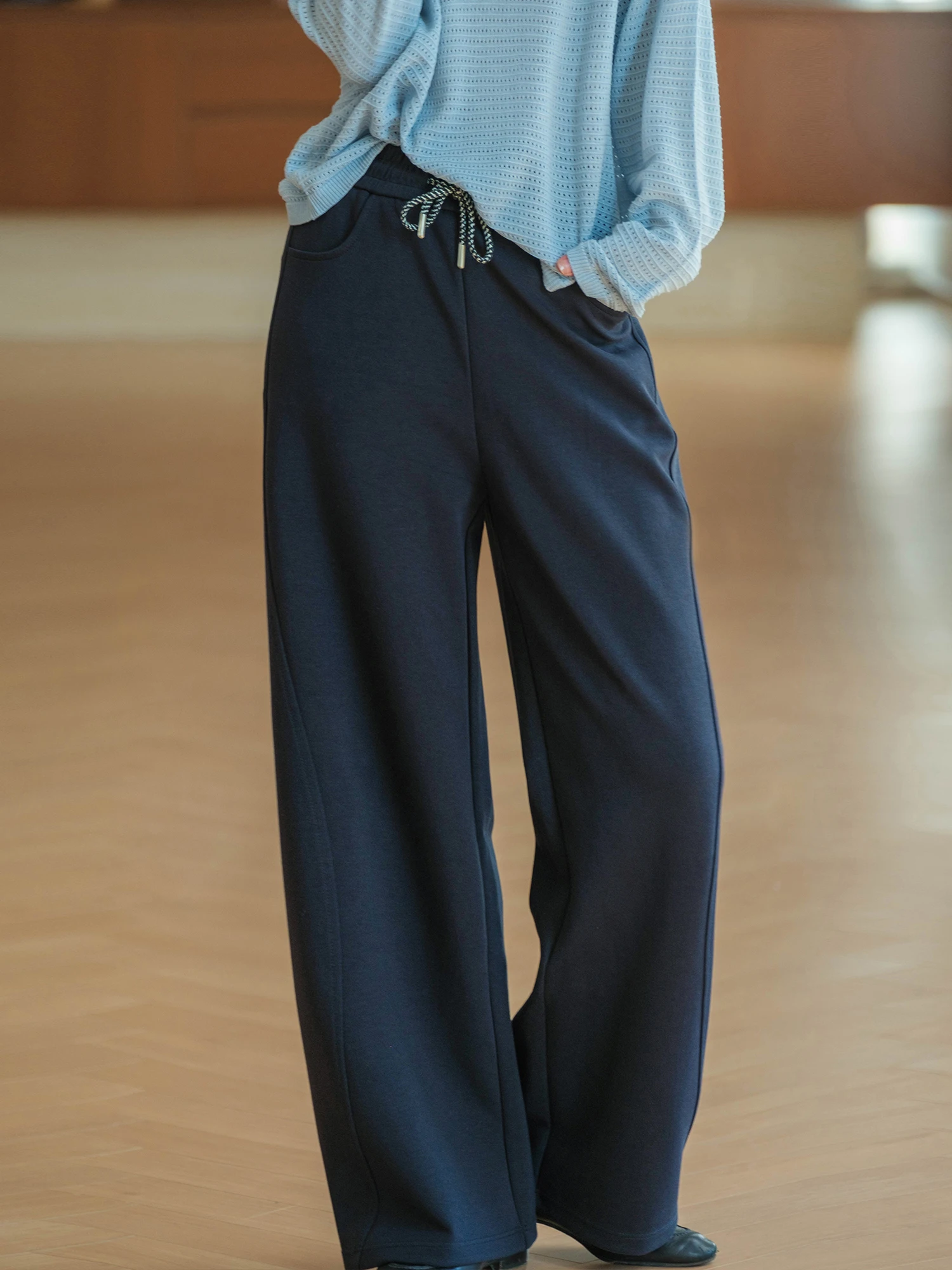 Light Air Layer Arc Multi-line Partition Drawstring Elastic Waist Bracket Pants Casual Style Cotton Polyester Spandex Blend
