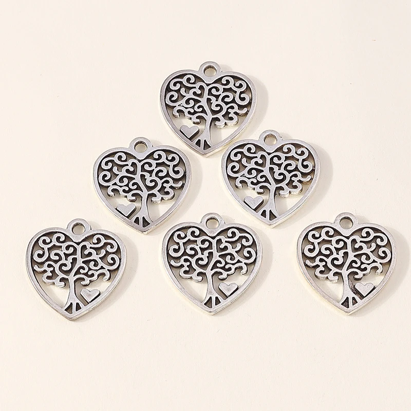 20 Stück 22x22mm Niedliche Legierungs-Liebesherz-Baum-Anhänger für Schmuckherstellung, Ohrhänger, Halsketten, Armbänder, DIY-Bastelbedarf – Detail 5