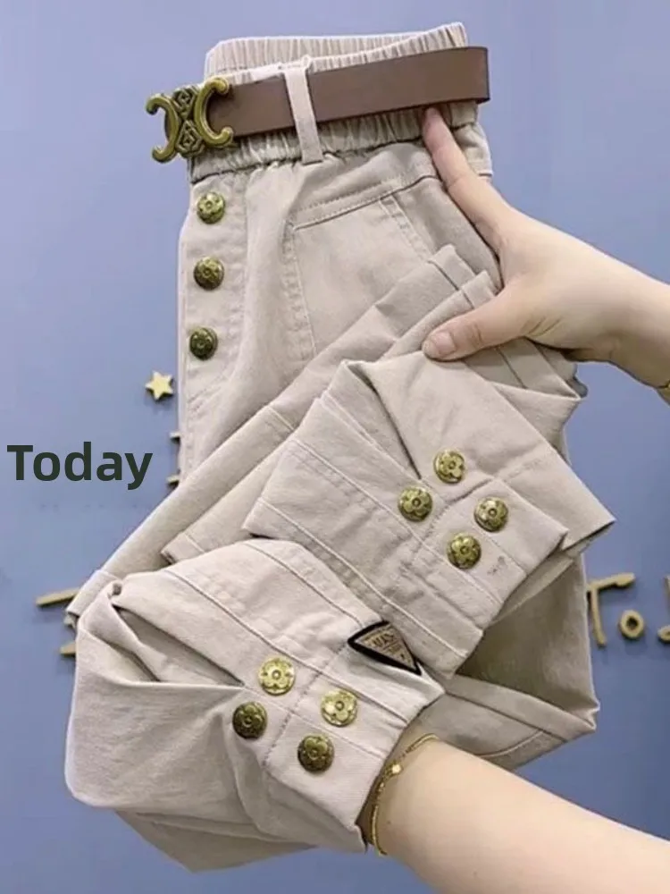 

High Waist Denim Harem Pants Women's Casual Sle Autumn New Faion Workwear Trousers Trendy All-Match Loose Cuffed orties