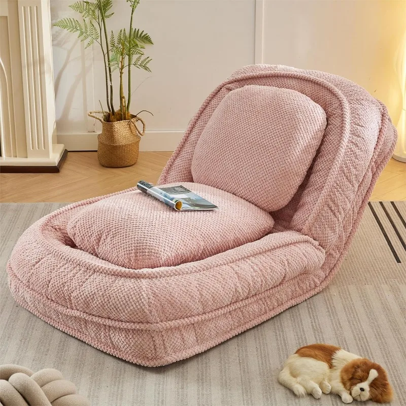 

Foldable Tatami Lazy Sofa Couch Bed with 5 Adjustable Position, Space Saving Design Human Dog Bed with Cushion Back, Easy