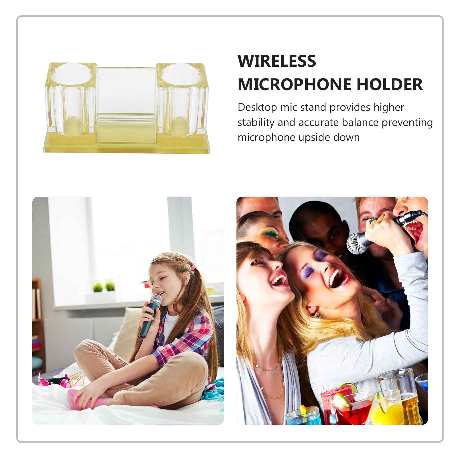 

Acrylic 2 Slot Microphone Stand Crystal Desk Holder for Wireless Mic Desktop Mount Stable Tabletop Microphone Storage Base