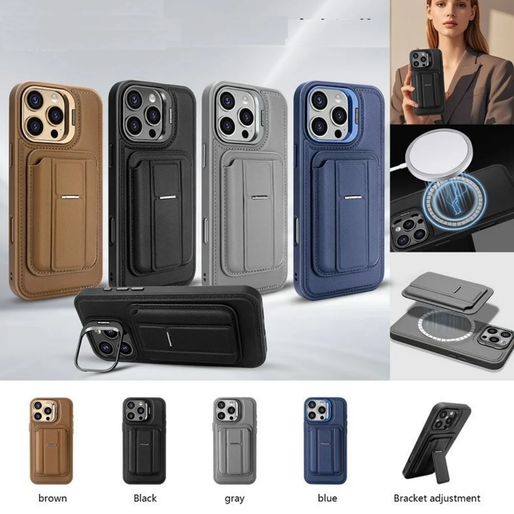 Magnetic Wireless Charging Leather Wallet Phone Case for iPhone 16E 16 Pro Max 15 Plus 14 13 12 Flip Stand Cover Card Bag Coque
