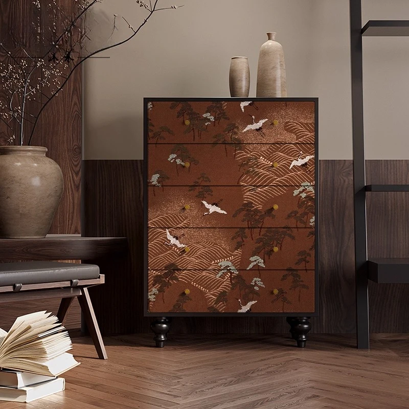 tyle solid wood crane chest of drawers living room entrance entrance decorative cabinet bedroom wall storage drawer cabinet