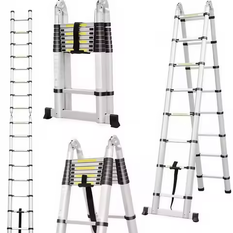 BRIEFNESS 5M Aluminum alloy folding ladder dual-use A-type with support rod anti-shake A-frame ladder for indoor and outdoor use