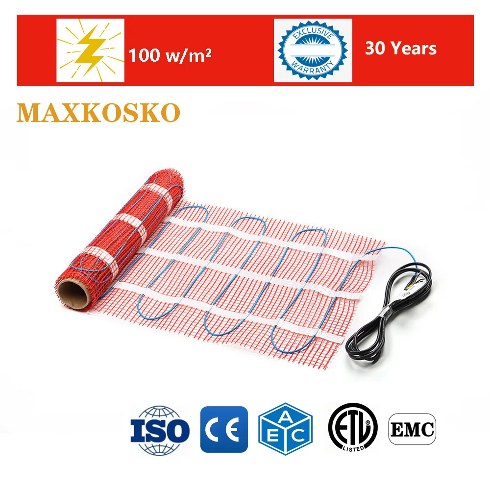 MAXKOSKO Electric Warmmat Self-adhesive Underfloor Heating Mat Dual Core The Ceramic Tile Wooden Floor Heating System 100W/m2