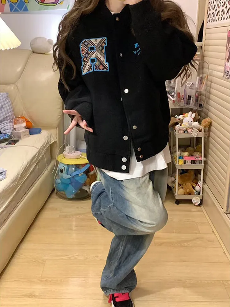 

Baseball Jackets Girls With Letter Y Womens Spring Summer Sukajan Hairy Hippie Artistic Floral Lining Jogging Vintage Heart Chic