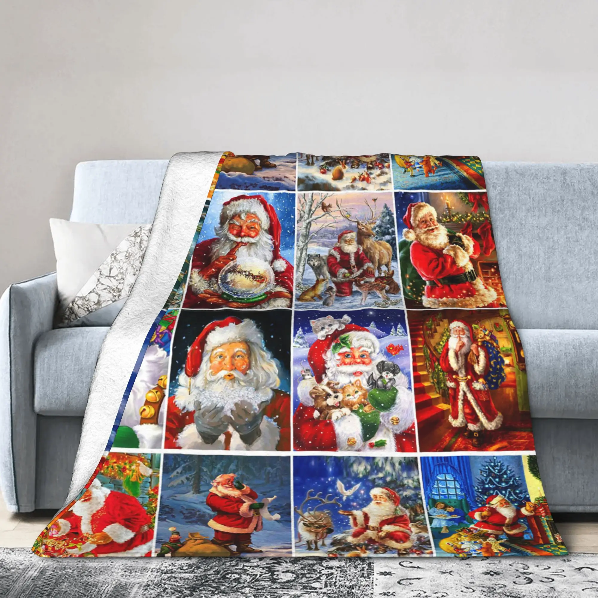 New Year Knitted Blanket Red Merry Christmas Santa  Plush Throw Blanket Summer Air Conditioning Decoration Soft Warm Bedsprea