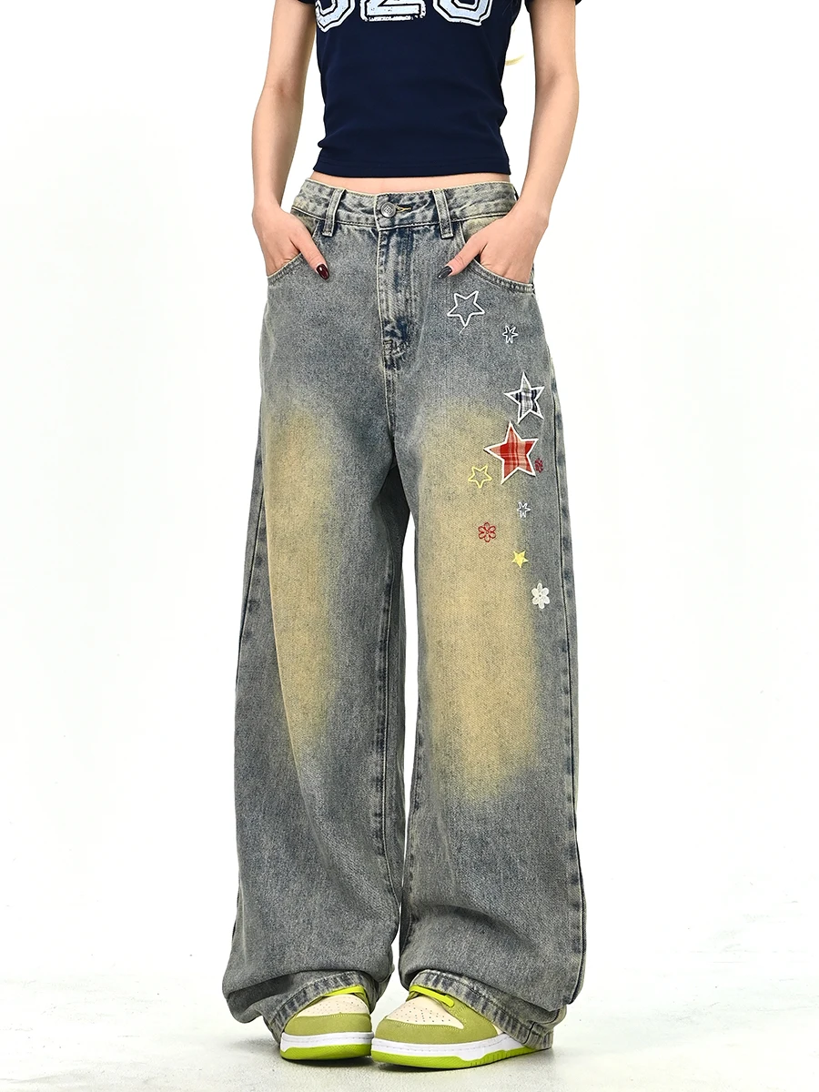 

Vintage Star id Denim Jeans Women Loose BF Korean Sweet Sle Wide Leg Pants Spring New Arrival Youth Wear Winter Season