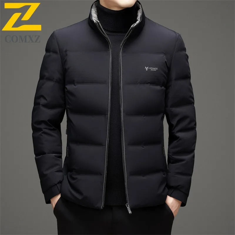 

COMXZ Men Puffer Jacket Minimalist Solid Color Commuting Office Down Jacket Men Stand Collar Business Comfort Winter Wear