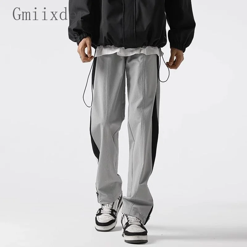 

American Functional Casual Pants Men's Summer Vibe High Street Contrast Color Straight Quick Dry Wide Leg Sports Trousers