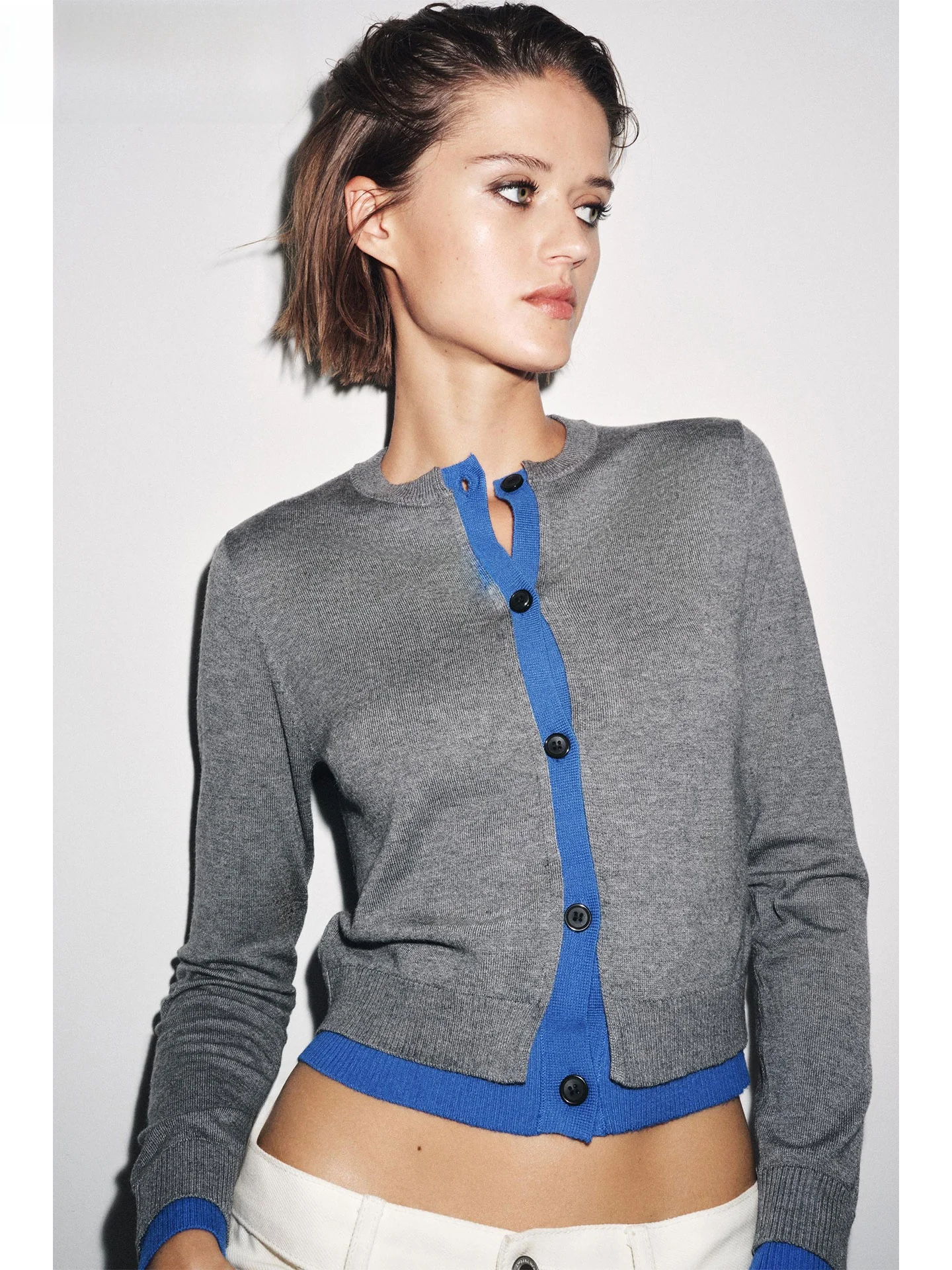 

ZAPRHA Autumn 2025 Women's round Ne Long Sve Knitted Splicing Open Cardigan Outerwear Soft Cozy Faionable Knitwear