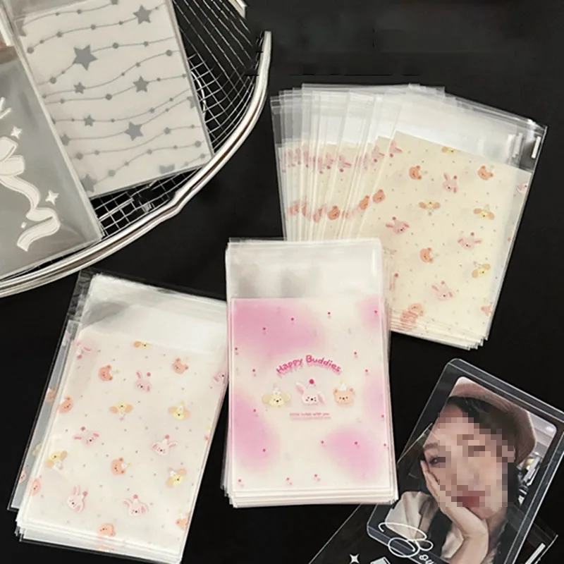 50Pcs/set Cute Bowknot Kpop Photocard Holder Self-adhesive Opp Bag Anti-scratch Card Protective Case Fashion Gift Packaging Bag