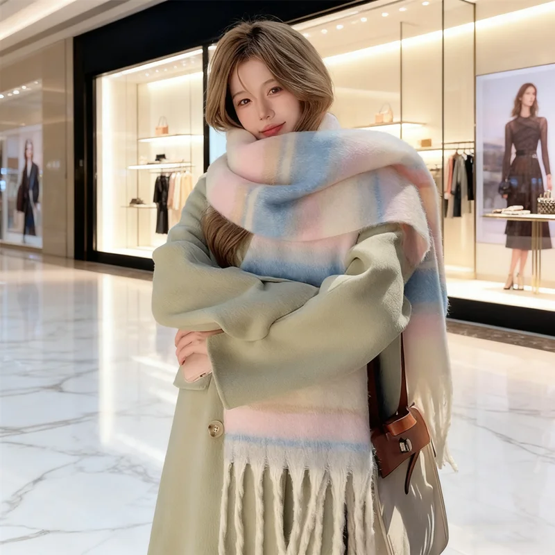 

Шарф Maillard в корейском дизайнерском стиле, зимняя шаль из искусственного кашемира для женщин, высококачественный теплый модный универсальный аксессуар в стиле ретро
