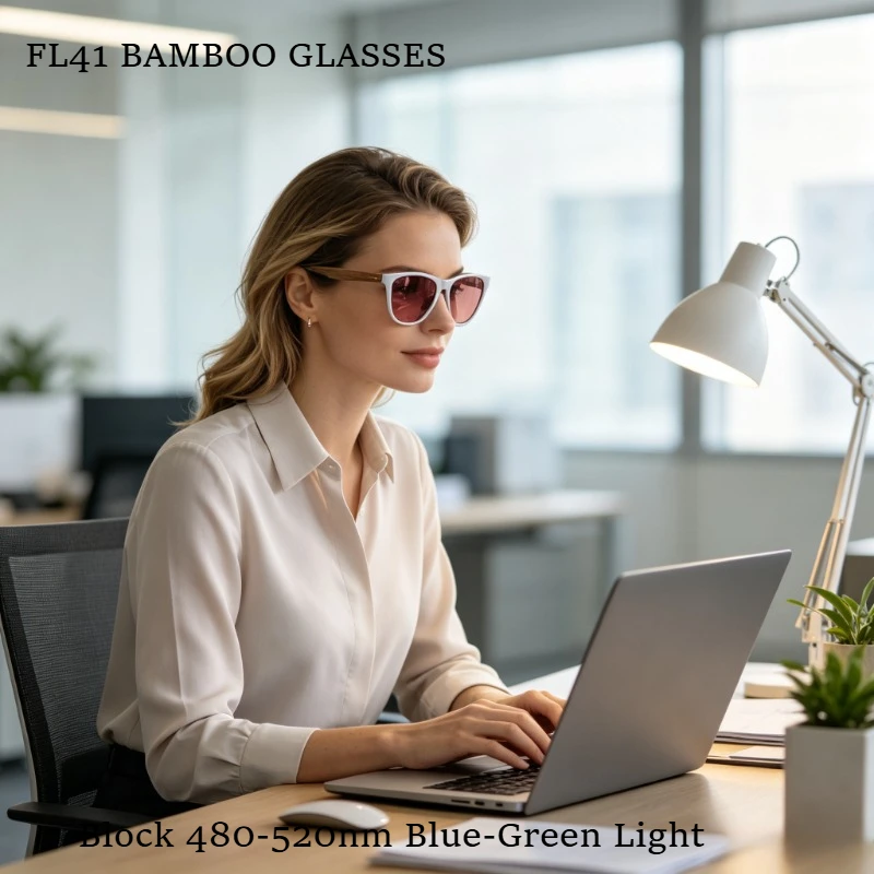 SHINU FL‑41 Migraine Glasses Special 480‑520nm Filter Relieve Photophobia Eye Strain Women Bamboo Sunglasses Photochromic