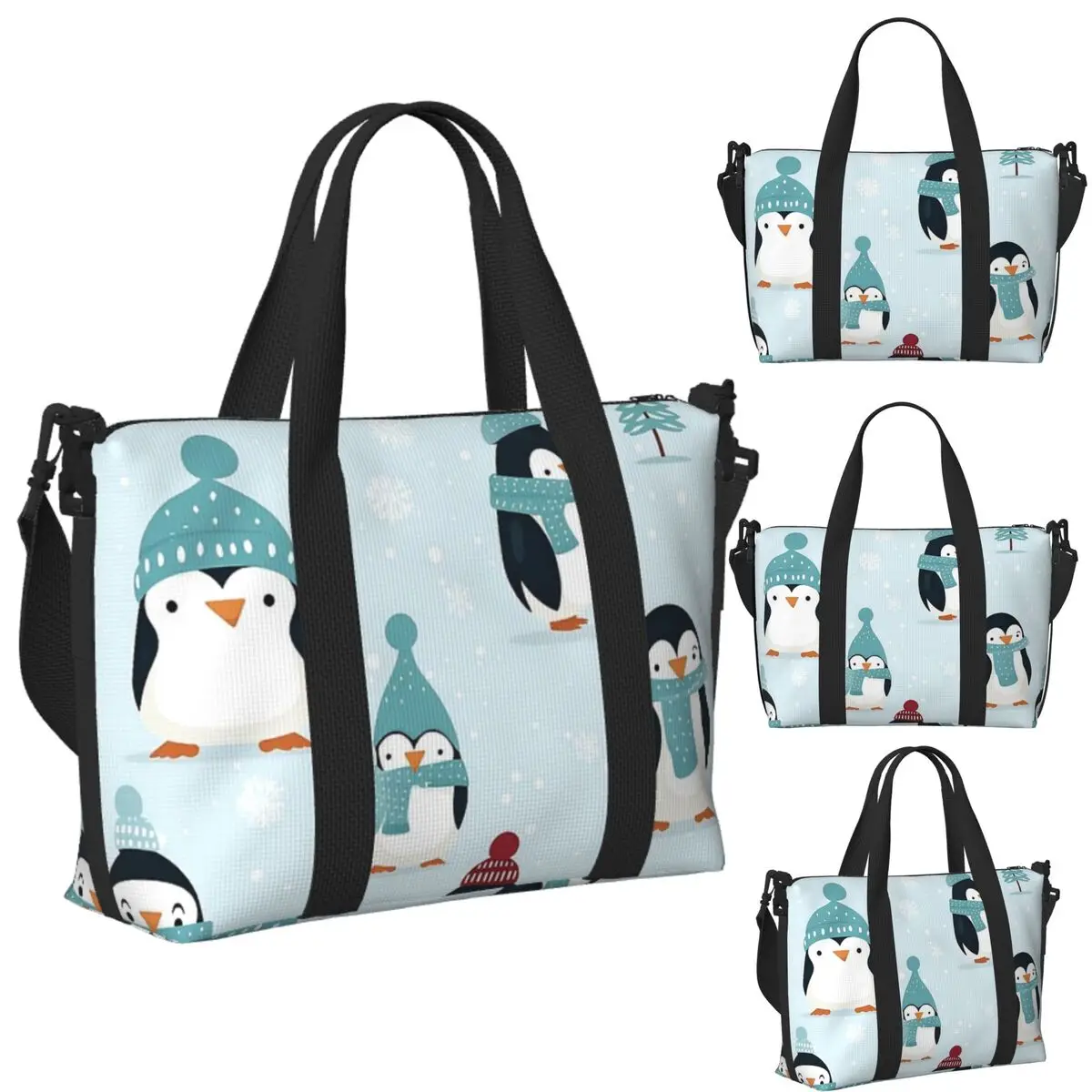 

Custom Cute Penguin Pattern Beach Travel Bag Large Capacity Tote Bags for Gym Yoga Women Shopping Duffle Shoulder Bag