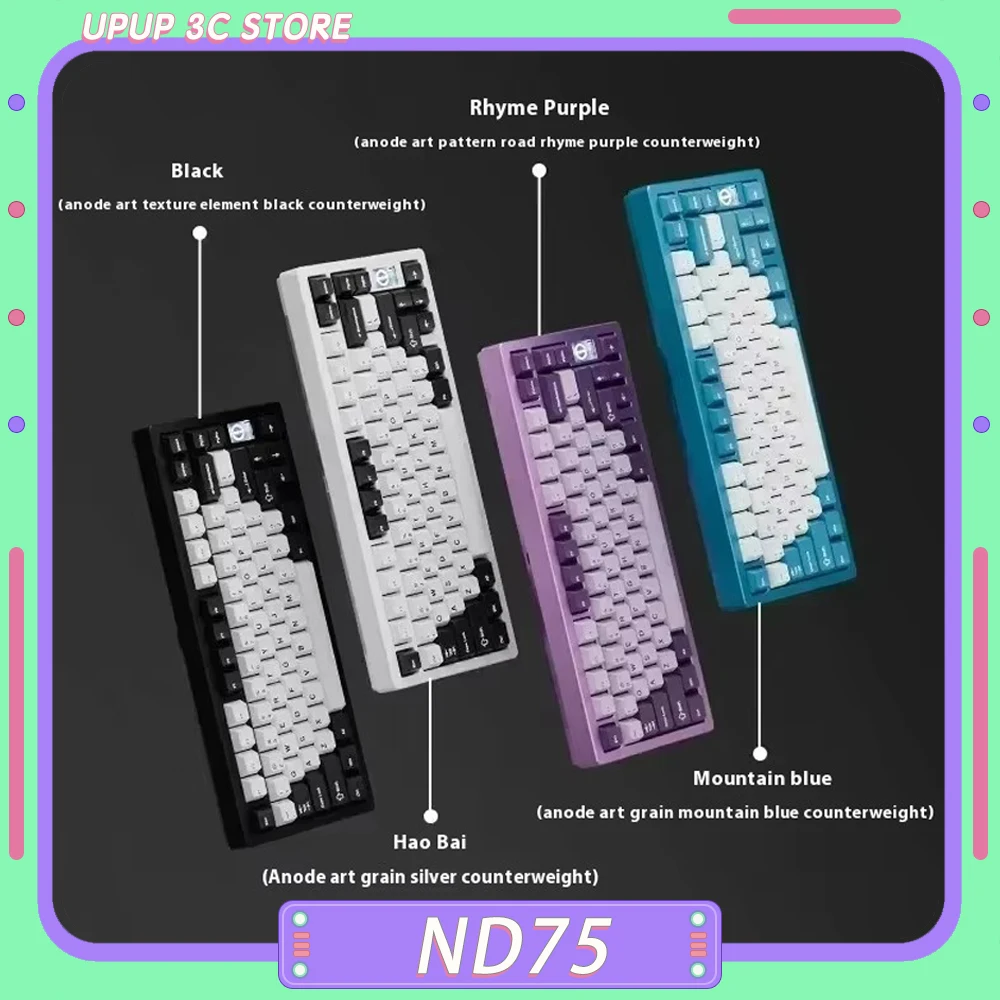 Not Defined ND75 Mechanical Keyboard Three Mode Wireless Keyboard Aluminium Alloy with Screen Custom Keyboard PC Gamer Accessory