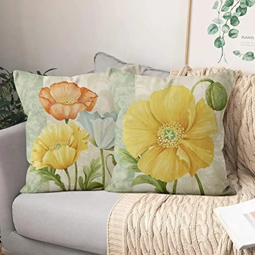 Flower Pattern Printed Pillowcase Sofa Decorative Cushion Cover Garden Seat Decorative Pillowcase Home Decor