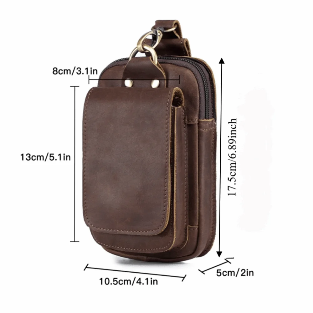 Vintage Cow Leather Belt Bag Portable Large Capacity Waist Bag Cell Phone Waist Pouch Outdoor Sport view 6