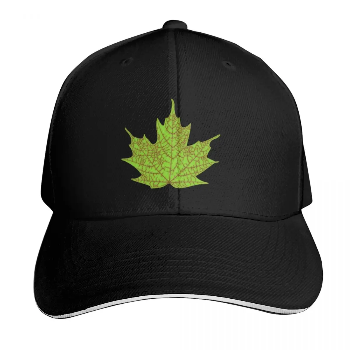 Green Maple Leaf Baseball Cap Quick Dry Performance Cotton Twill Breathable Contrast Two Tone Brim