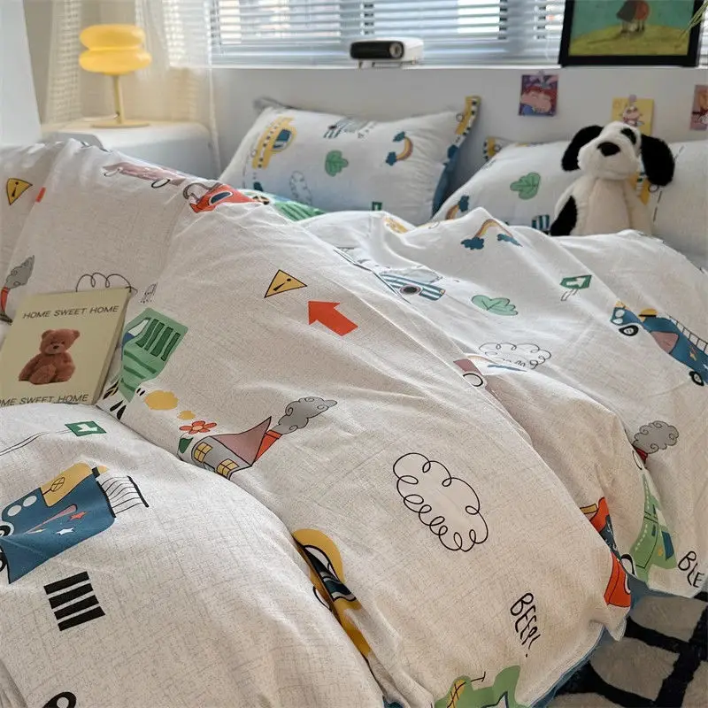 Cute Dinosaur Bedding Set Ins Style Boys Girls Duvet Cover No Filler Pillowcases Flat Sheet Single Queen Size New Bed Linens