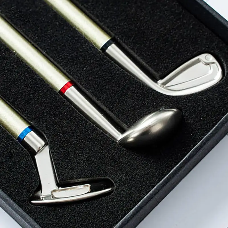 Golf Pen Set 3PCS Miniature Alloy Golf Club Business Pens Miniature Pen Set For Writing Note Taking Portable Stationery Supplies