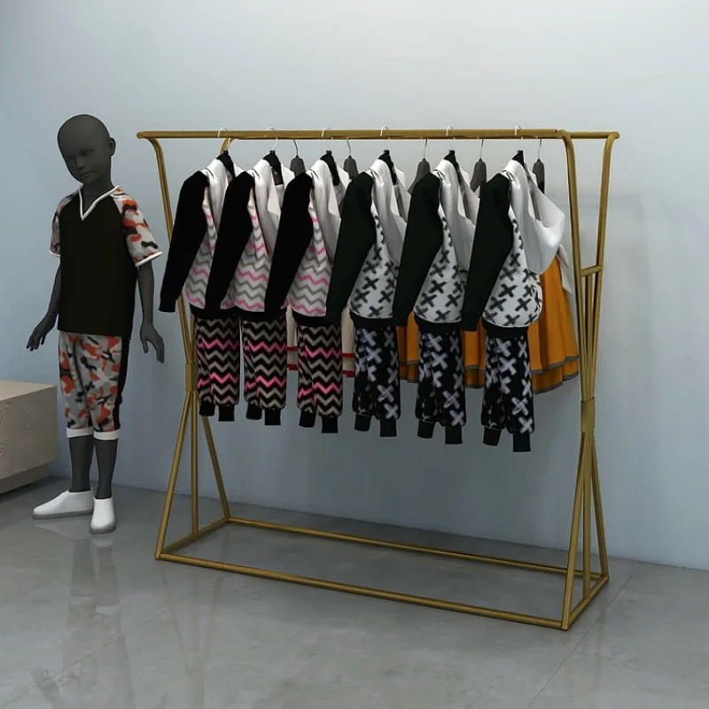 Personalizado Gold Clothing Display Stand, Boutique Kids Roupas Penduradas Rack, personalizado