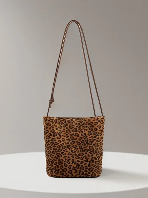 

Модная женская сумка-ведро с леопардовым принтом, легкая и простая кожаная сумка через плечо для повседневного использования