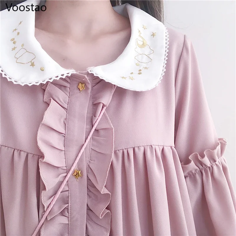 Summer Cute Lolita Dress Women Harajuku Pink Ladies Ruffles Lace Kawaii Party Mini Dresses Lolita Cosplay Sweet Loose Vestidos