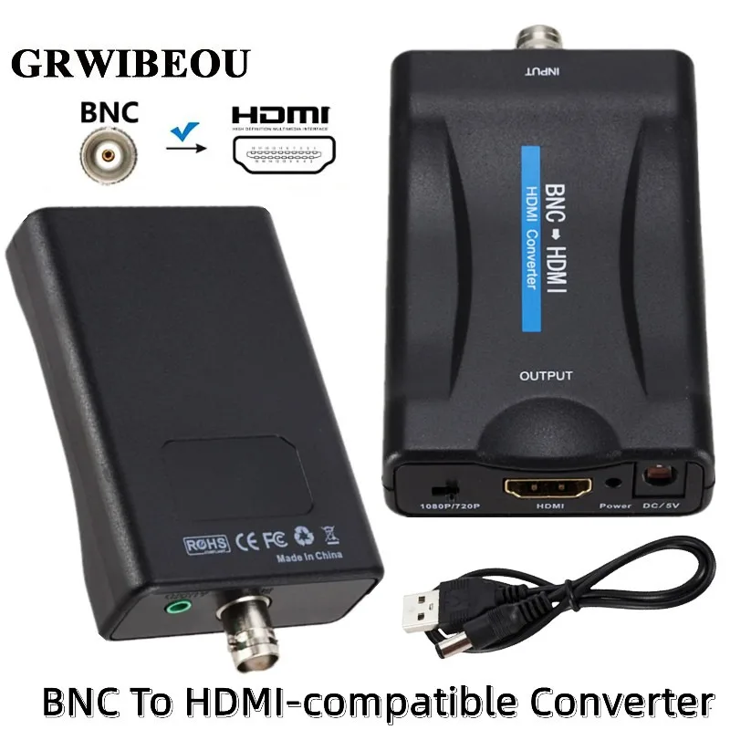 

BNC to HDMI-Compatible Converter 720P/1080P With USB Power Cable BNC to HDMI Adapter for TV/Camera/DVR/Set-Top Box Video Adapter
