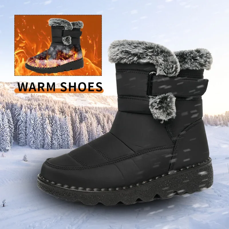 

New women's shoes, men's shoes with plush insulation, snow boots, thick high top cotton shoes, casual Velcro women's boots
