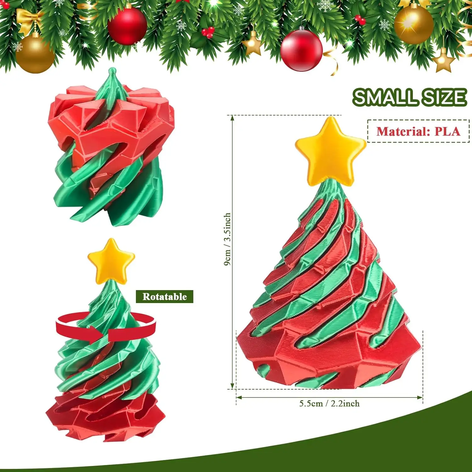 ของเล่นเสริมพัฒนาการเด็ก ต้นคริสต์มาสแบบพิมพ์ 3 มิติ ดีไซน์เกลียวหมุนวนสองสี พร้อมฟังก์ชั่นฟิดเจ็ตสปินเนอร์