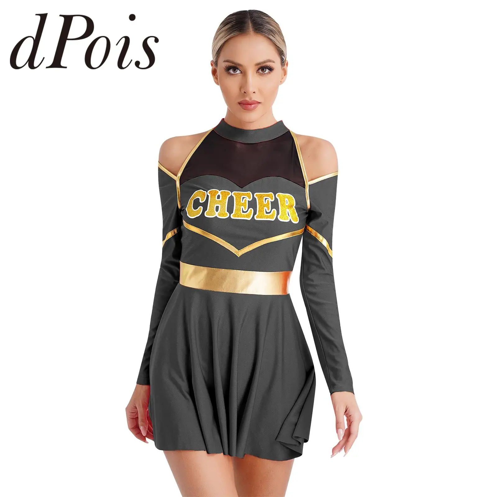 

Womens Adult Cheerleader Cosplay Costume Cheerleading Uniform Long Sleeve Cheer Up Dance Dress Cheering Dancewear Teamwear