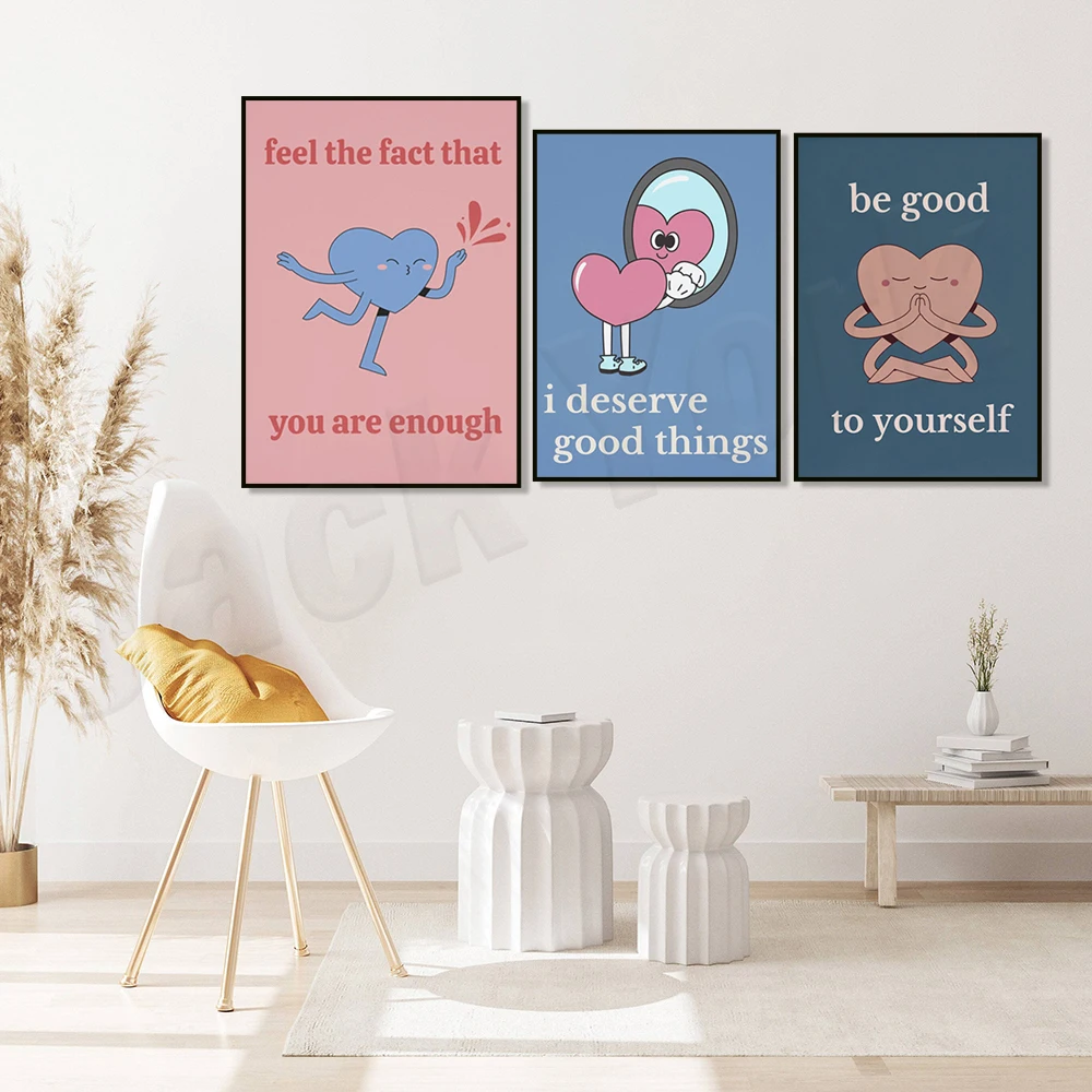 Self love vintage wall art, inspirational print, aesthetic poster, positive quote print, positive quote, cartoon poster