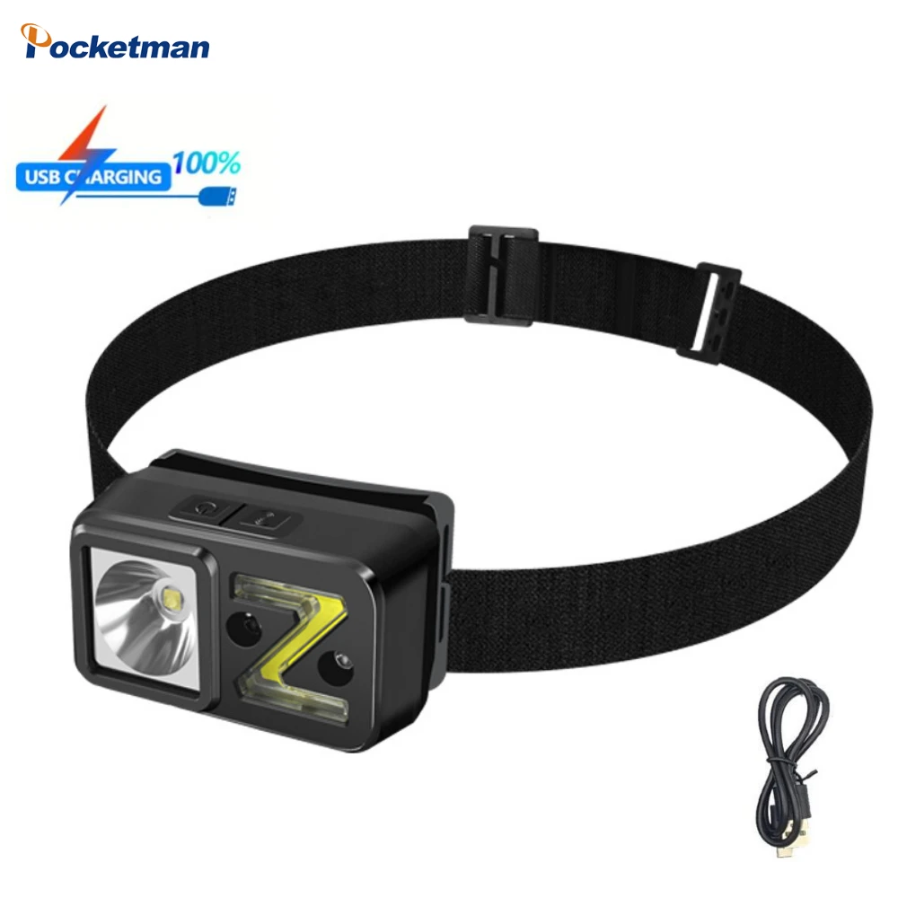 LED Induction Headlight Dual-purpose Head Flashlight USB Rechargeable Waterproof Headlamp Outdoor Multifunction Fishing Lighting